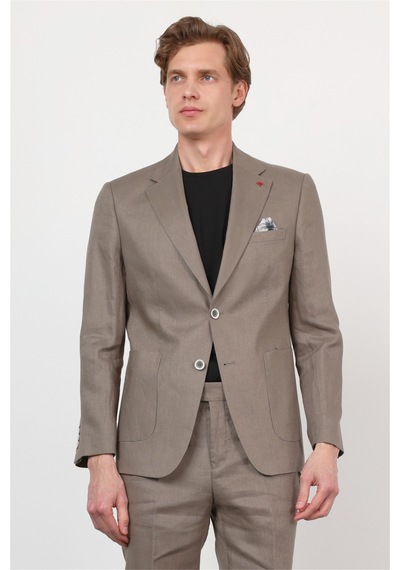 İmza Yeşil Mono Yaka Keten 6 Drop Slim Fit Yarım Astar %100 Keten Takım Elbise 1001260164 Açık Yeşil