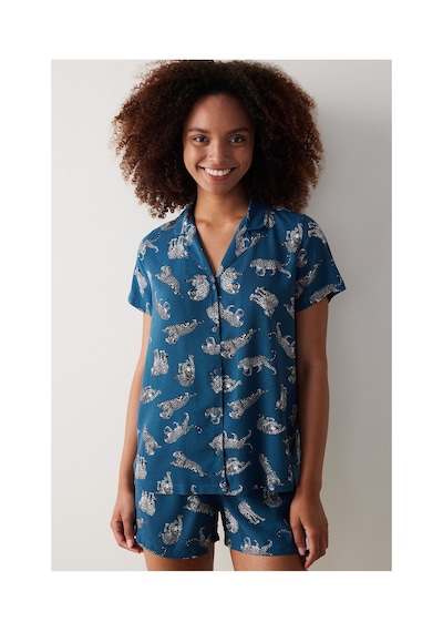 Penti Base Dark Desenli Pijama Takımı Koyu Petrol