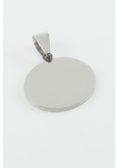 Yuvarlak - 730 - İsim Yazılabilir Çelik Kolye Ucu 2,5 Cm - Nazblsmm - Gümüş Rengi