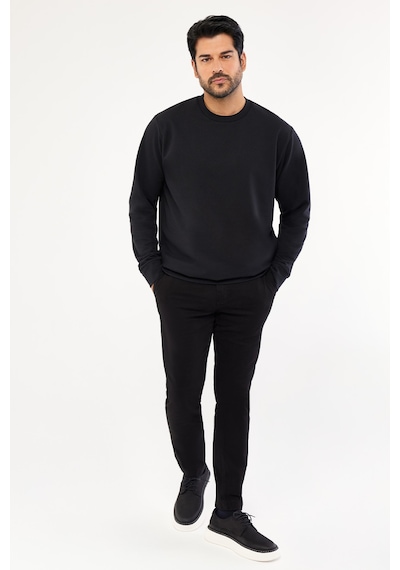 AC&Co / Altınyıldız Classics Standart Fit Normal Kesim Pamuk Bisiklet Yaka Erkek Sweatshirt Siyah