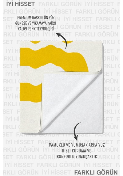 Sarı Okay Yazı Tipografik Plaj Havlusu - Modern Minimal Beyaz Hızlı Kuruyan Mikrofiber Havlu Kuru İncir