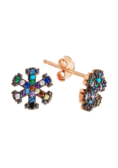 Kar Tanesi Motifli Renkli Taşlı Gümüş Küpe - K068601