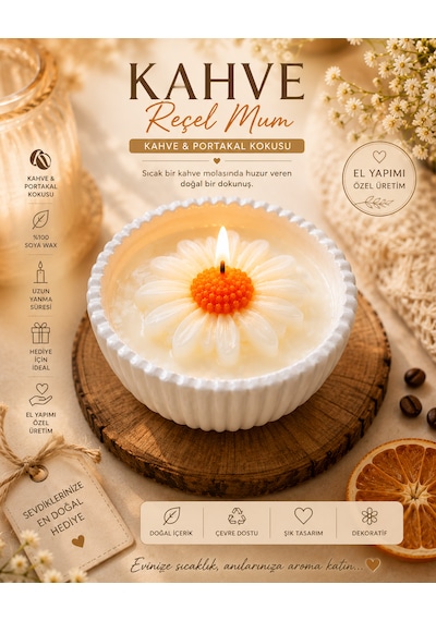 El Yapımı Papatya Mum Ve Mumluk Saksı Beyaz Papatya