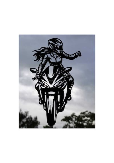 Motosikletli Çift 2'li Set Siyah Plastik Duvar Dekoru Motorcu Duvar Süsü 13.5 X 23 Cm