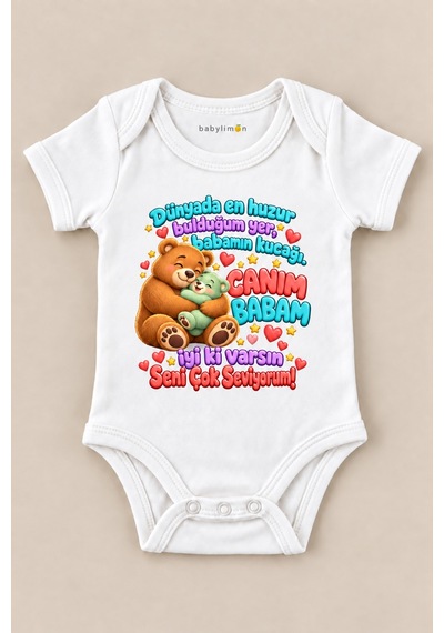 Babylimon Dünyada En Huzur Bulduğum Yer, Babamın Kucağı. Canım Babam İyi Ki Varsın Seni Baskılı Bebek Zıbını Beyaz - 930084002 Beyaz Babylimon Dünyada En Huzur Bulduğum Yer, Babamın Kucağı. Canım Babam İyi Ki Varsın Seni Baskılı Bebek Zıbını Beyaz - 930084002 Beyaz