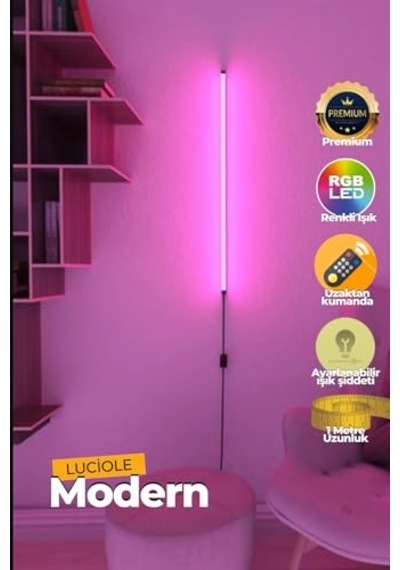 Led Köşe Abajur Aplik Lambader Lamba Işık Uzaktan Kumandalı 16 Renk 4 Animasyon Yapışkanlı Enerji Sınıfı A Açık Gri