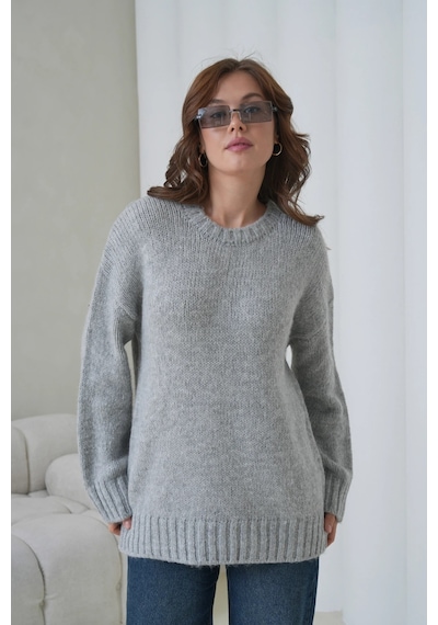 Park Karon Kadın Bisiklet Yaka Yumuşak Dokulu Oversize Triko Kazak 3032 Gri