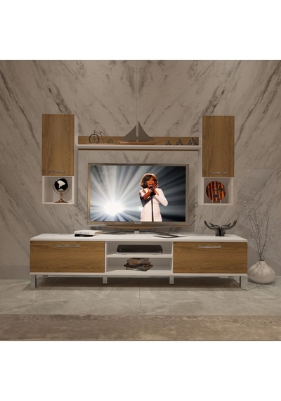 Decoraktiv Eko 5da Mdf Dvd Krom Ayaklı Tv Ünitesi Tv Sehpası Beyaz - Pera