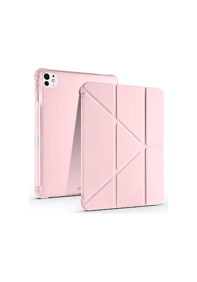 Apple Uyumlu iPad Pro 11 2025 M5 Kılıf Mkst Tri Folding Kalem Bölmeli Standlı Kılıf - Rose Gold Tablet Kılıfı