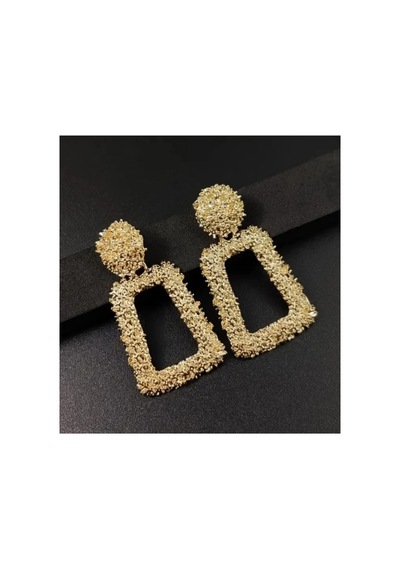 Lunarie 14k Altın Dokulu Kare Geometrik Statement Küpe