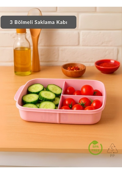 Jet's Home 3 Bölmeli Saklama Kabı Bpa Free Beslenme Kabı Hava Almaz Kab Pembe 1500 Ml Pembe
