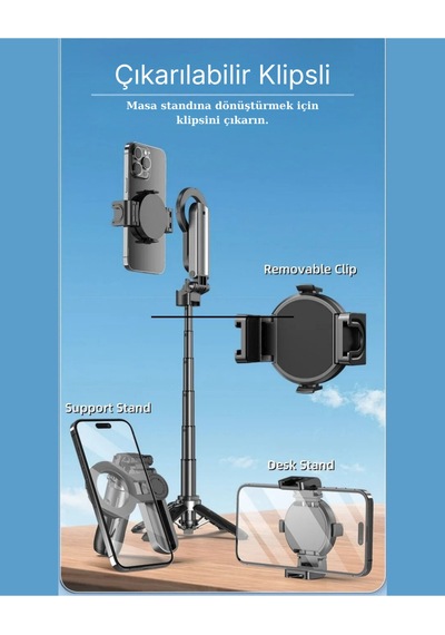 Güçlü Manyetik Magsafe Selfie Stick Tripod Katlanabilir, Uzayabilir, Masa Standlı