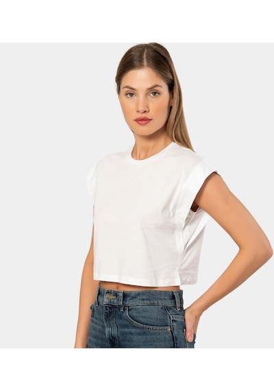 Türen Kadın Vatka Görünümlü Crop T-shirt 3402/beyaz 001