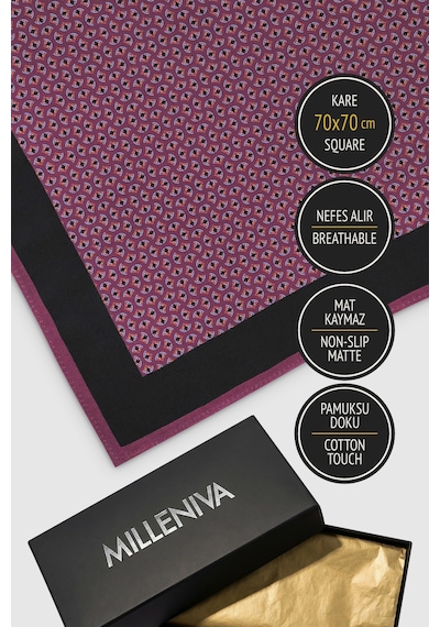 Milleniva Retro Mikro Desenli Mor 70x70 Soft Touch Mat Kare Fular