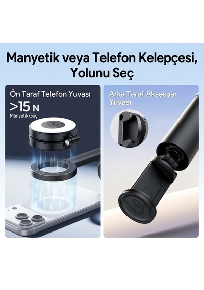 Ulanzi Sk26 113cm Manyetik 2'si 1 Arada Selfie Monopod Tripod Siyah - S014