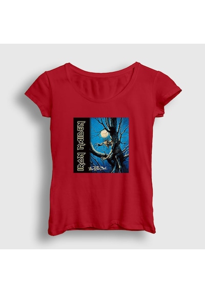 Presmono Kadın Fear Of The Dark Iron Maiden T-shirt Kırmızı