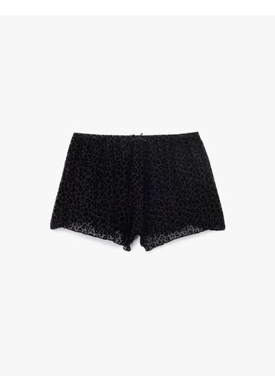 Koton Yarı Transparan Leopar Desenli Mini Şort Pijama Altı Siyah 7wlk80008mk