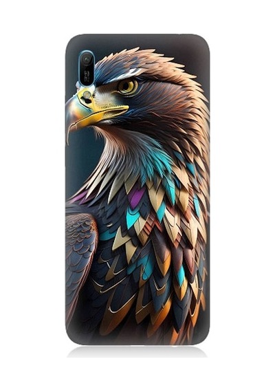 Huawei Y6 2019 Uyumlu Renkli Kaya Kartalı Desenli Silikon Kılıf