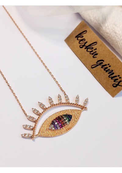 Gümüş Zirkon Taşlı Nazar Göz Eyes Sun Gold Trend Kadın Kolye