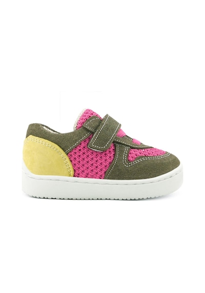 Rakerplus Bob Hakiki Deri Haki Yeşil Pembe Barefoot Cırtlı Lastikli Bebek Sneaker Ayakkabı Haki