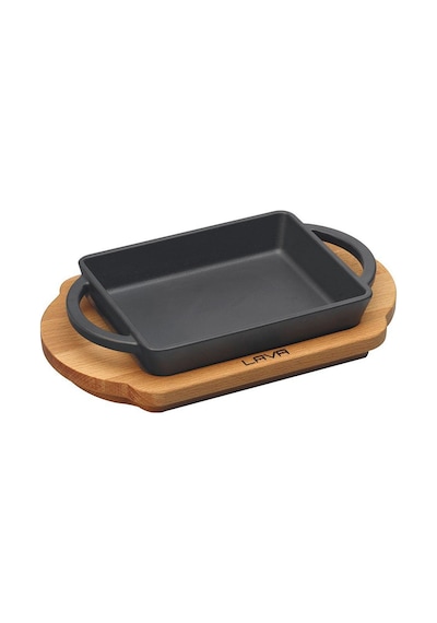 Lava Döküm Dikdörtgen Sahan Döküm Demir Yekpare Çift Kulplu Kayın Servis Ahşabı Ölçü 12x15cm.
