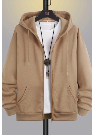 Cool Tarz Unisex Relax Fit Rahat Kesim Pamuklu İçi Polarlı Çift Cepli Fermuarlı Vizon Kapüşonlu Sweatshirt Vizon Vizon Cool Tarz Unisex Relax Fit Rahat Kesim Pamuklu İçi Polarlı Çift Cepli Fermuarlı Vizon Kapüşonlu Sweatshirt Vizon Vizon