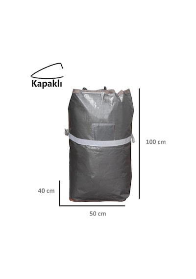Branda Taşıma Çuvalı 50x40 100cm Kapaklı,Ipli ,Cepli 170gr. GÜMÜŞ