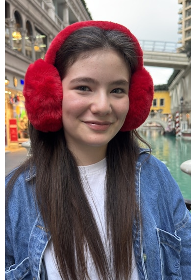 Mollycrush Genç Kırmızı Peluş Kulaklık Uniseks Kışlık Yumuşak Kulak Koruyucu Kırmızı