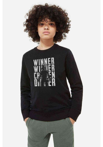 Tshirthane Pubg Winner Baskılı Unisex Çocuk Siyah Sweatshirt Siyah