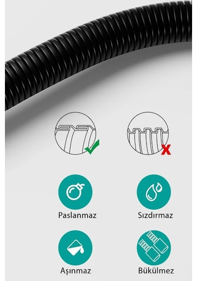 Duş Hortumu Örgülü Siyah Siyah