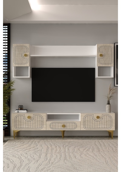 180dhdtüç3bta Hera Lazer Desenli Tv Ünitesi Takımı Beyaz-traverten-altın 180dhdtüç3bta Hera Lazer Desenli Tv Ünitesi Takımı Beyaz-traverten-altın