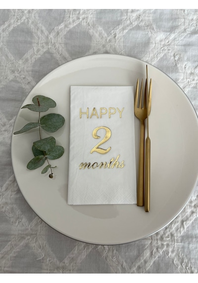 Gold Yaldızlı Beyaz Happy 2 Yaş Months Garson Katlama Peçete 16 Adet
