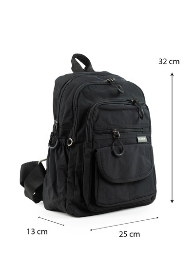 İmaks Küçük Boy 32 Cm Hafif Su Geçirmez Paraşüt Kumaş Çok Gözlü Günlük Kadın Sırt Çantası 8317a Siyah