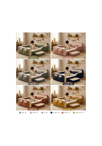 Dizanor Maxi Nest Pembe Fitilli Montessori Çocuk Karyolası Baza Başlık İç Yatak Seti 90 X 190 Cm