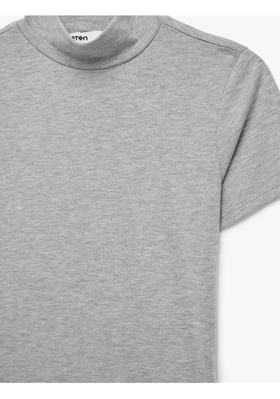 Koton Slim Fit Kısa Kollu Dik Yaka Tişört Gri 6sak50329ek Gri