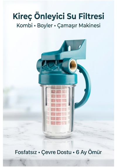 Ecosoft Scalex Kireç Önleyici Su Filtresi Aparat ½" Kombi Boyler Çamaşır Makinesi İtalyan Üretim