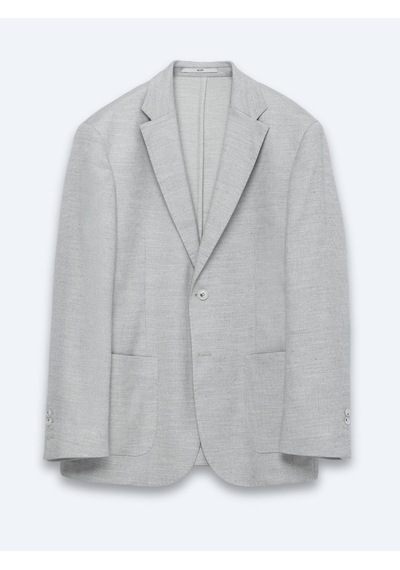 Kip Bej Desenli Modern Fit Keten Karışımlı Ceket