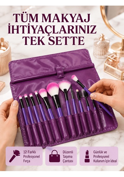 Yumuşak Fiber Kıllardan Oluşan 12'li Makyaj Fırçası Seti Göz Farı Allık Ve Kontür İçin 28826594