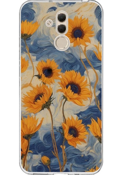 Huawei Mate 20 Lite Uyumlu Yıldızlı Ayçiçekleri Baskılı Silikon Kılıf Renkli