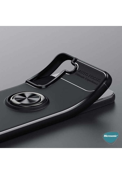 Samsung Galaxy S22 Plus İçin Kılıf Kickstand Ring Holder Siyah Rose Galaxy S22 Plus İle Uyumlu Kılıf - Siyah - Rose