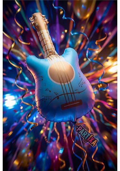 Retro Mat Mavi Gitar Folyo Balon 46x89 Cm Müzik Temalı Doğum Günü Parti Süsü Çok Renkli