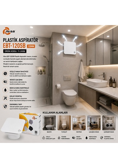 Ni-sa Ebt-120sb Plastik Banyo Aspiratörü 120 Mm 16w - 1900 Rpm, Beyaz