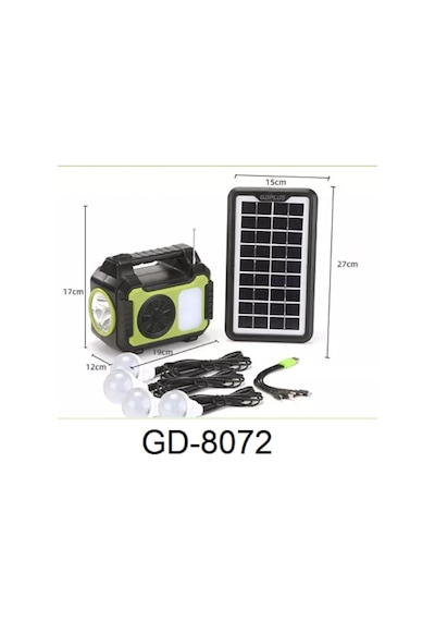 Güneş Enerji Panelli Aydınlatma Sistemi Powerbank Kamp Doğa Balık Karavan Fener Bluetooth Hoparlör Siyah-yeşil