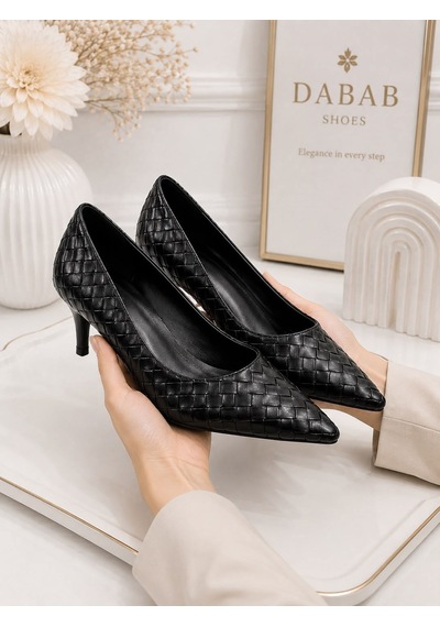 Dabab Shoes Lılya Kadın Siyah Sivri Burun Örgü Desenli 6 Cm İnce Topuklu Stiletto Ayakkabı