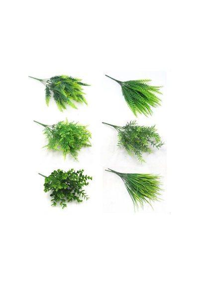 6lı Set Yapay Çiçek Fesleğen Şimşir Boston Saz Demeti 5dal Garnitür Aradal Dekoratif Yapay Bitki