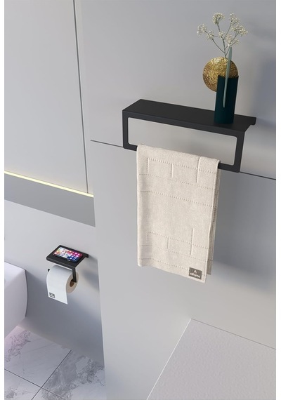 Metal Modern Banyo Askılığı Ve Tuvalet Kağıdı Askılığı Ikili Set Siyah Diğer