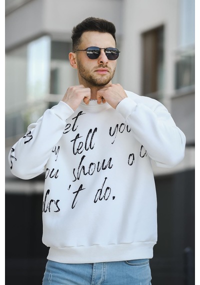 Oksit Trc 2715 Üç İplik Şardonlu Baskılı Bisiklet Yaka Oversize Erkek Sweatshirt 001
