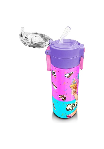 Coral High Kids Pembe Turkuaz K-pop Desenli Pipetli Ve Direkt İçim Çelik Termos 500 Ml 31865 Turkuaz - Mavi