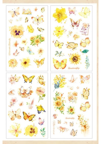 Kolbi Craft 4 Sayfa 70 Adet Şeffaf Sarı Kelebek Çiçek Sticker Bullet Journal Scrapbook Laptop Ajanda Planlayıcı 3 Adet Çok Renkli