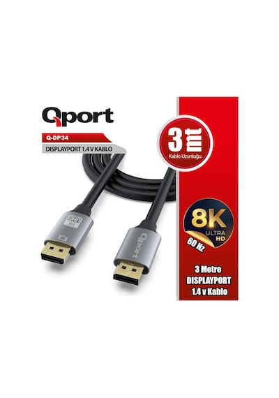 Qport Q-dp34 3m Displayport 1,4v Kablo